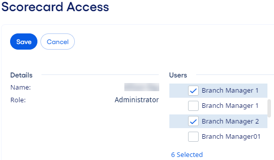 Scorecard Access page.