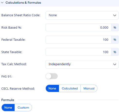 Chart of Accounts Calculations & Formulas panel.