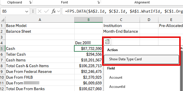 Show Data Type Card option.