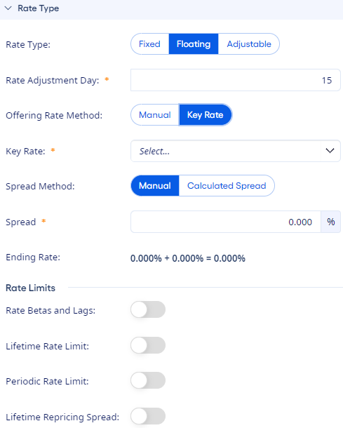 Chart of Accounts Rate Type panel.