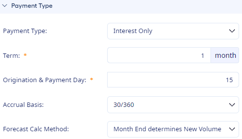 Chart of Accounts Payment Type panel.