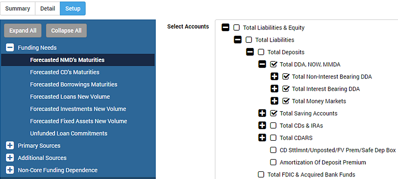 Liquidity Risk Tabs Setup - Funding Categories and Subcategories