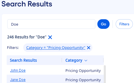 Search Results page with a filter applied.