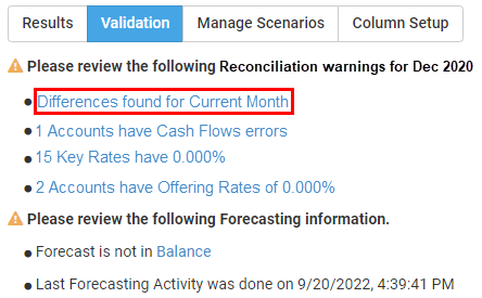 Earnings at Risk Validation tab.