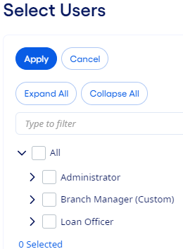 Select Users options that appears after selecting Select Users button.