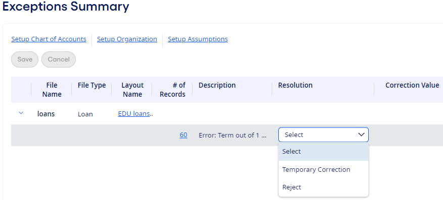 Daily Update Process Exceptions Summary page.