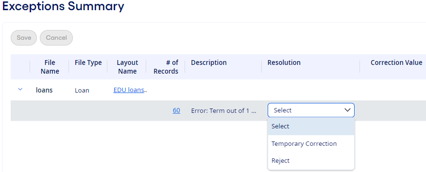 Monthly Update Process Exceptions Summary page.