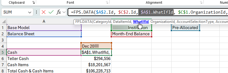 Excel Formula Bar highlighting the formula based on the selection in the helper toolbar.