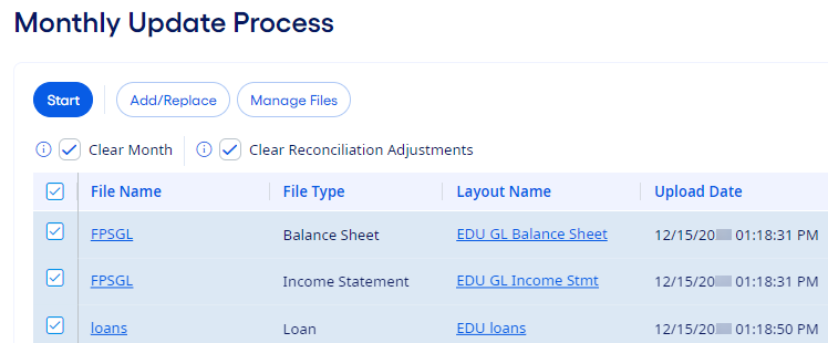 Monthly Update Process file set to update.