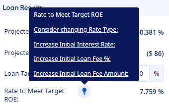 Suggested actions for Rate to Meet Target ROE.