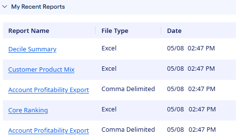 My Recent Reports panel.