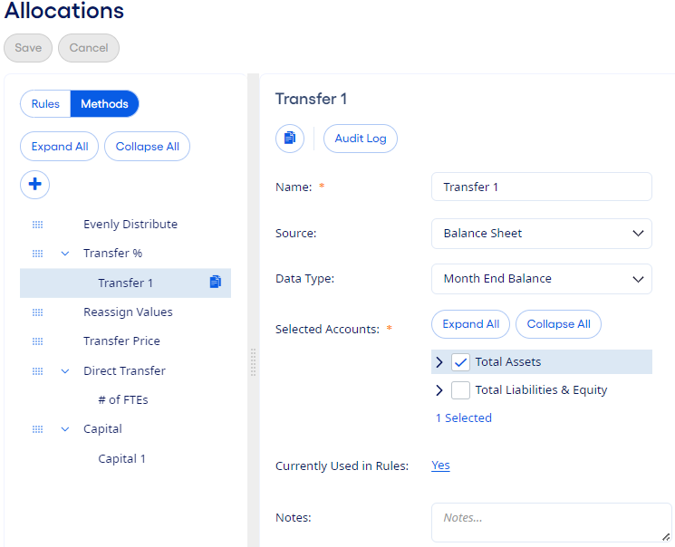 Allocations page Methods tab.