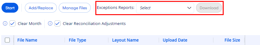 Exceptions Reports option.