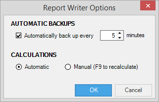 Report Writer Tools Options Window