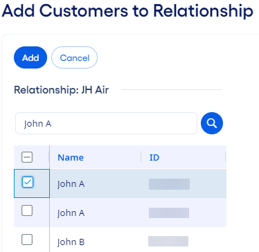 Add Customers to Relationship dialog box.