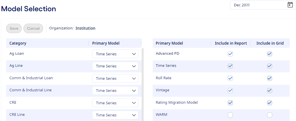 Model Selection window.