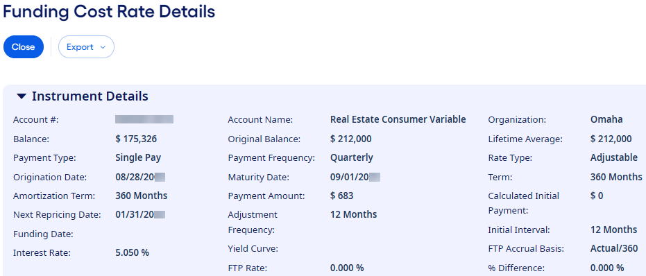 Funding Cost Rate Details page.